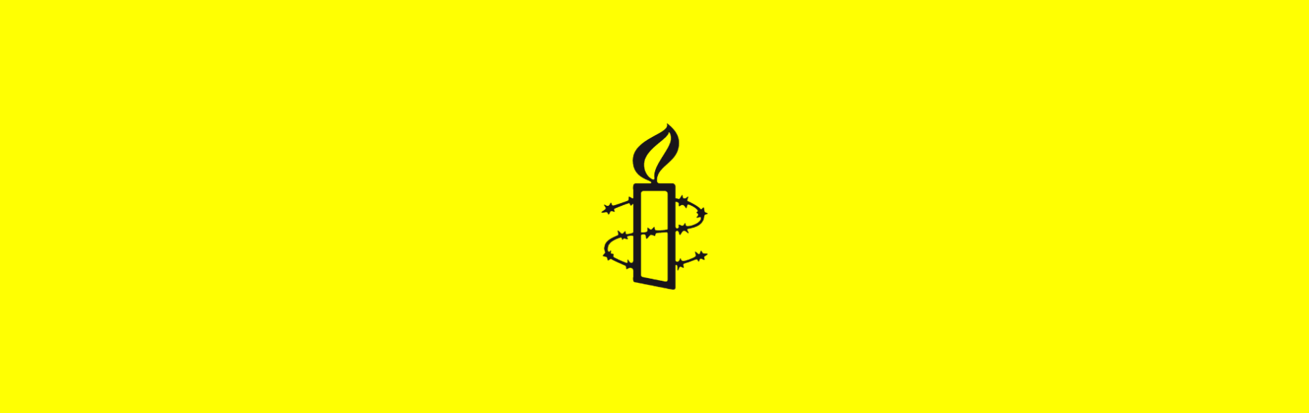 Banner logo candela con il filo spinato nero su fondo giallo - Amnesty International
