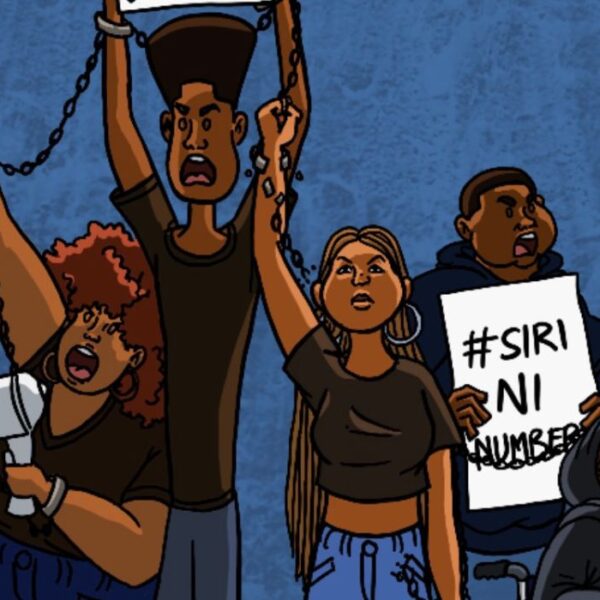 illustrazione che mostra giovani che protestano in Kenya in catene