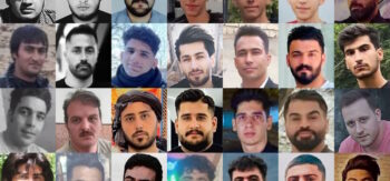 Collage dei ritratti di 28 vittime della repressione delle proteste in Iran